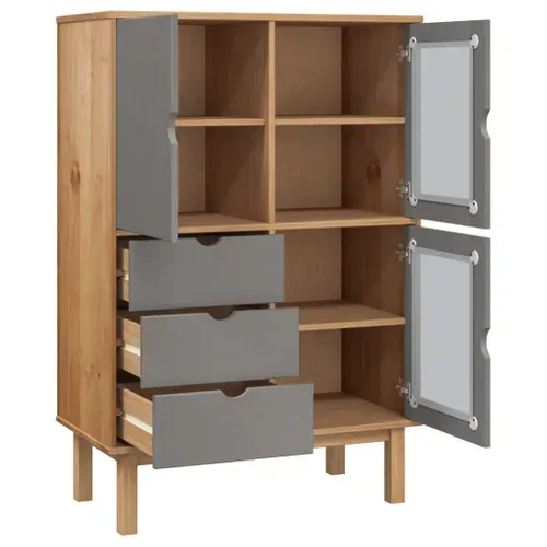 Buffet Haut Otta Marron Et Gris 85x43x125 Cm Bois Massif De Pin