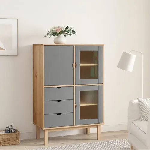 Buffet Haut Otta Marron Et Gris 85x43x125 Cm Bois Massif De Pin