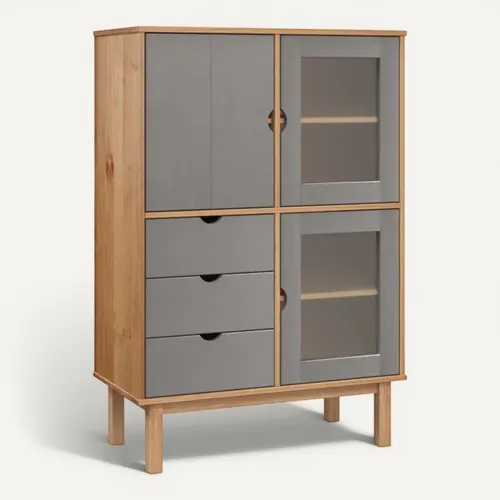 Buffet Haut Otta Marron Et Gris 85x43x125 Cm Bois Massif De Pin