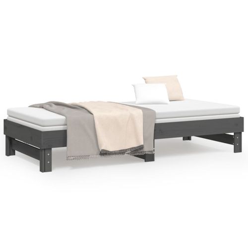 Lit Coulissant Sans Matelas Gris 2x(90x200) Cm