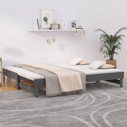 Lit Coulissant Sans Matelas Gris 2x(90x200) Cm