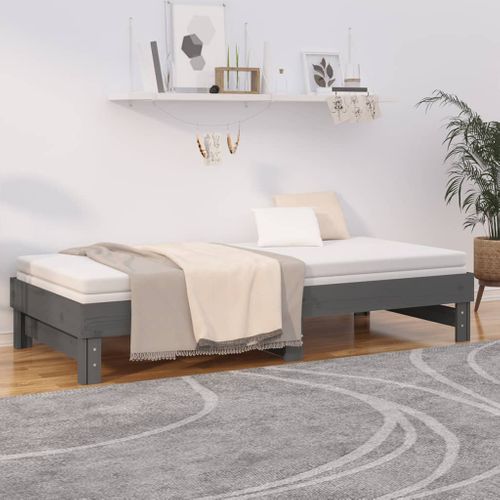 Lit Coulissant Sans Matelas Gris 2x(90x200) Cm