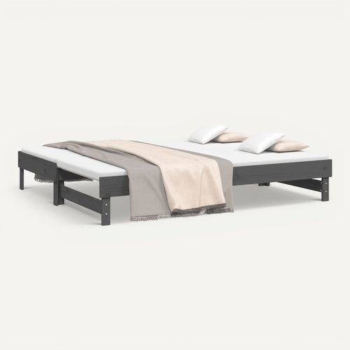 Lit Coulissant Sans Matelas Gris 2x(90x200) Cm
