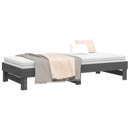 Lit Coulissant Sans Matelas Gris 2x(90x200) Cm