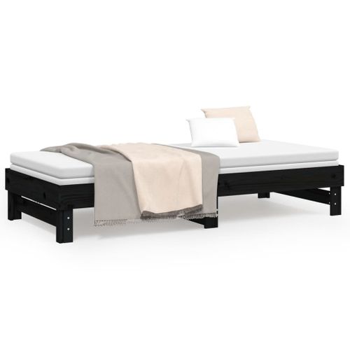 Lit Coulissant Sans Matelas Noir 2x(80x200)cm