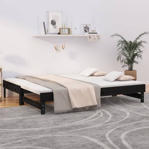 Lit Coulissant Sans Matelas Noir 2x(80x200)cm