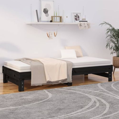 Lit Coulissant Sans Matelas Noir 2x(80x200)cm