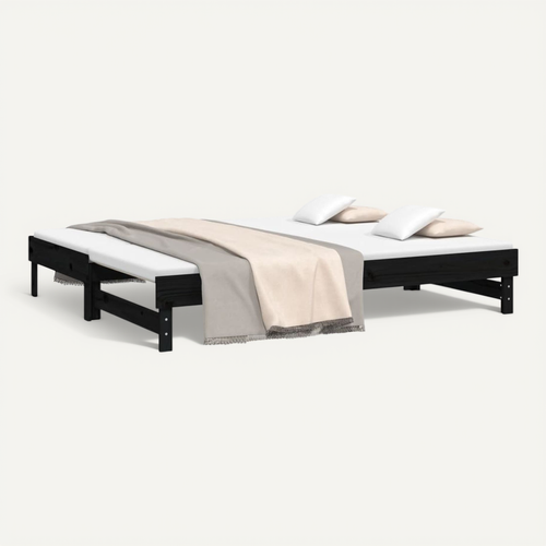 Lit Coulissant Sans Matelas Noir 2x(80x200)cm