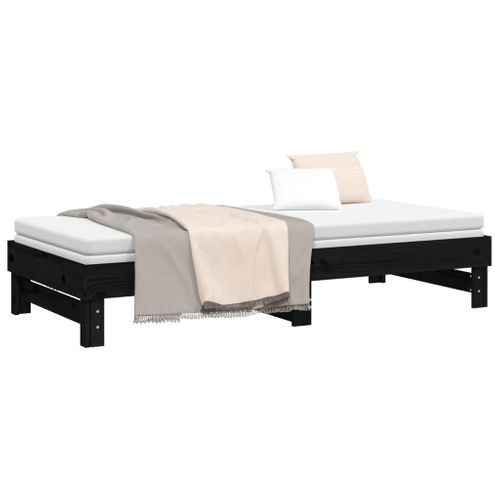 Lit Coulissant Sans Matelas Noir 2x(80x200)cm