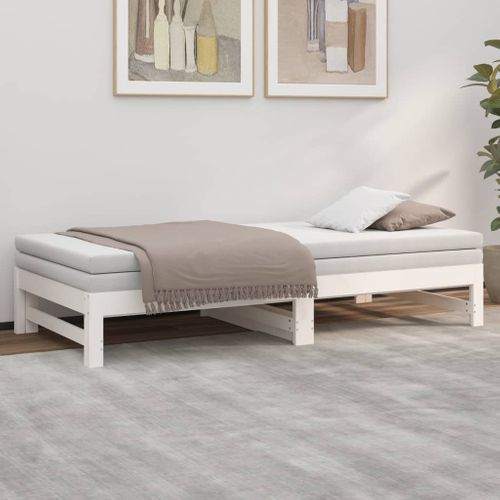 Lit Coulissant Sans Matelas Blanc 2x(90x190) Cm