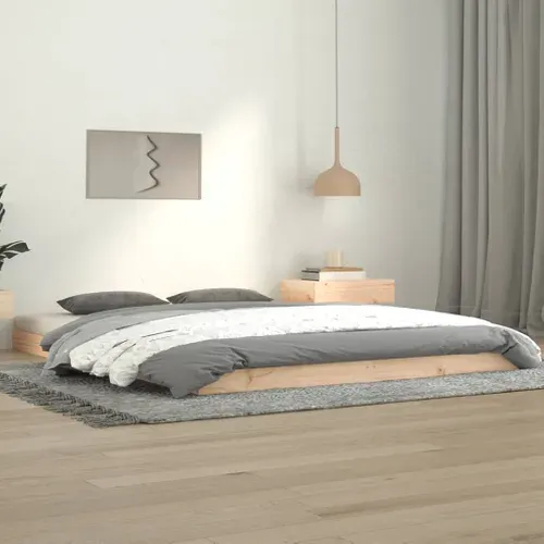 Cadre De Lit Double 140 X 190 Cm Pin Massif Finition Naturelle Plateforme Moderne Chambre