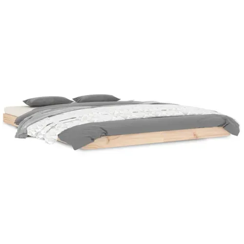 Cadre De Lit Double 140 X 190 Cm Pin Massif Finition Naturelle Plateforme Moderne Chambre