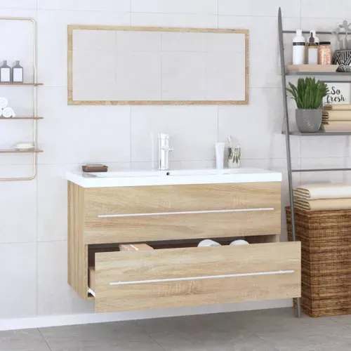 Meuble-Vasque  De Salle De Bain Chêne Sonoma + Miroir