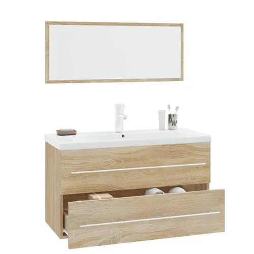 Meuble-Vasque  De Salle De Bain Chêne Sonoma + Miroir