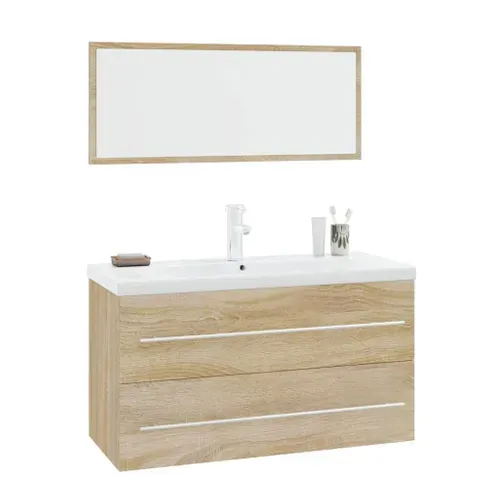 Meuble-Vasque  De Salle De Bain Chêne Sonoma + Miroir