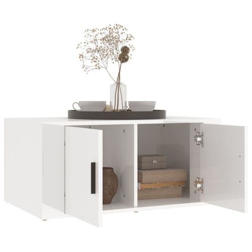 Table Basse Blanc Brillant 80x50x36 Cm Bois Contreplaqué