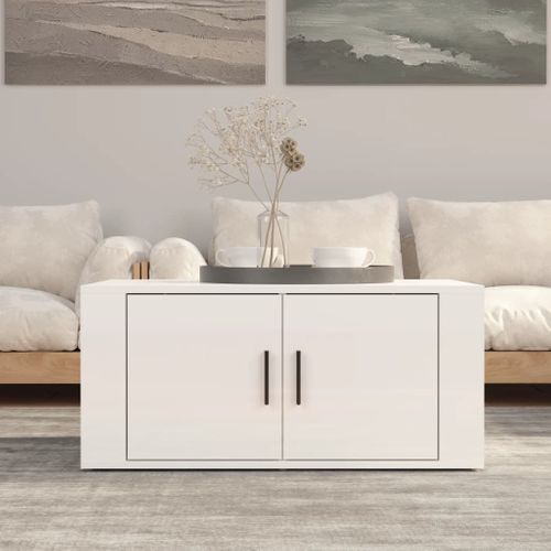 Table Basse Blanc Brillant 80x50x36 Cm Bois Contreplaqué