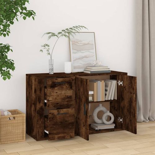 Buffet Chêne Fumé 100x33x59,5 Cm Bois Contreplaqué