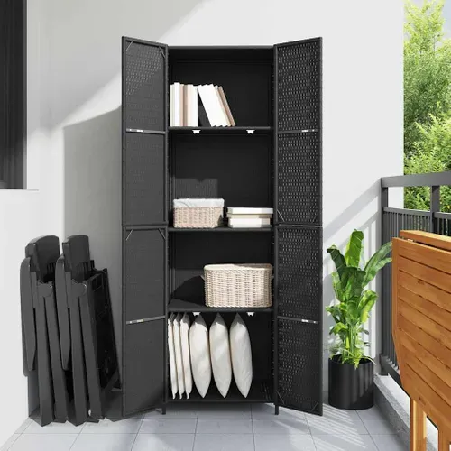 Armoire De Rangement De Jardin Noir 59x40x180 Cm Résine Tressée