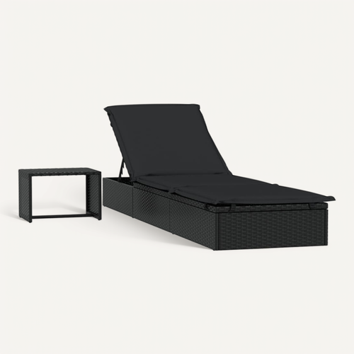 Transat 1 PC Avec Table Noir Résine Tressée