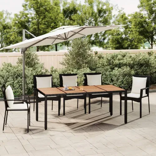 Table De Jardin Avec Plateau En Bois Noir Résine Tressée Bois Massif Patio Terrasse Extérieur