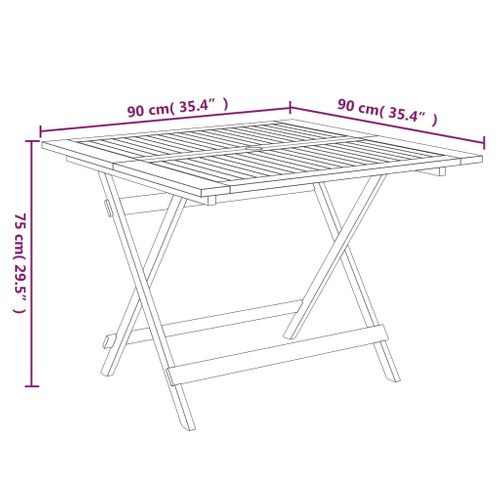 Table De Jardin Pliable 90x90x75 Cm Bois D'acacia Solide Meuble De Terrasse Patio Extérieur