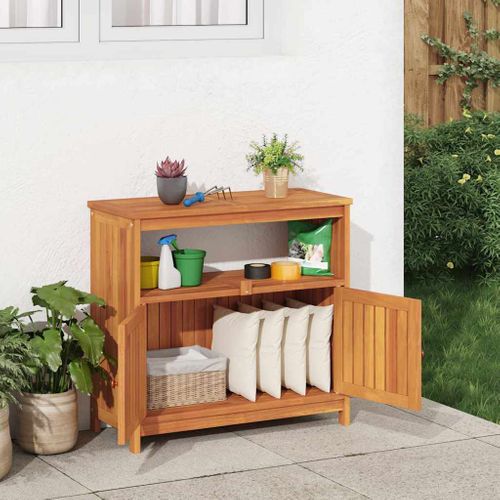 Table Console De Jardin Avec Étagère Et Compartiment 80x35x75 Cm Bois Massif D'acacia Entrée