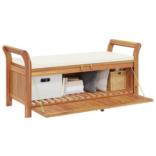 Banc De Rangement De Jardin Avec Coussin 126 Cm Bois D'acacia Terrasse Patio Extérieur