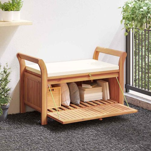Banc De Rangement De Jardin Avec Coussin 126 Cm Bois D'acacia Terrasse Patio Extérieur