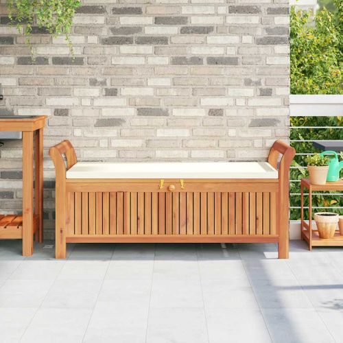 Banc De Rangement De Jardin Avec Coussin 126 Cm Bois D'acacia Terrasse Patio Extérieur