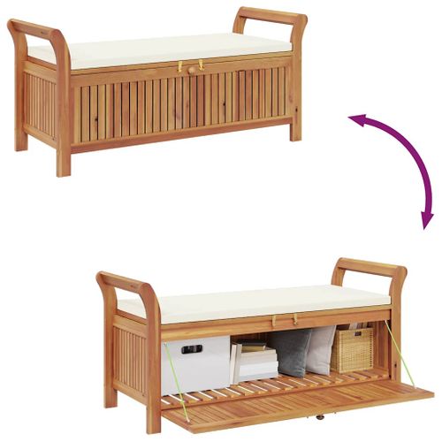 Banc De Rangement De Jardin Avec Coussin 126 Cm Bois D'acacia Terrasse Patio Extérieur