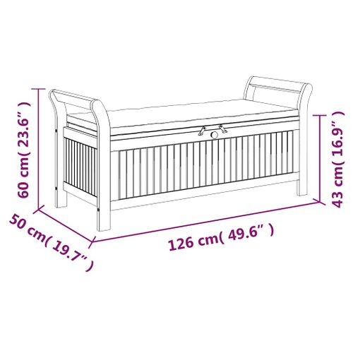Banc De Rangement De Jardin Avec Coussin 126 Cm Bois D'acacia Terrasse Patio Extérieur