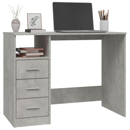 Bureau Avec Tiroirs Gris Béton 102x50x76 Cm Bois Contreplaqué