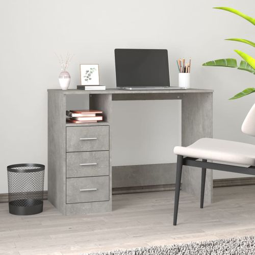 Bureau Avec Tiroirs Gris Béton 102x50x76 Cm Bois Contreplaqué
