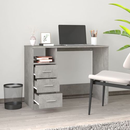 Bureau Avec Tiroirs Gris Béton 102x50x76 Cm Bois Contreplaqué