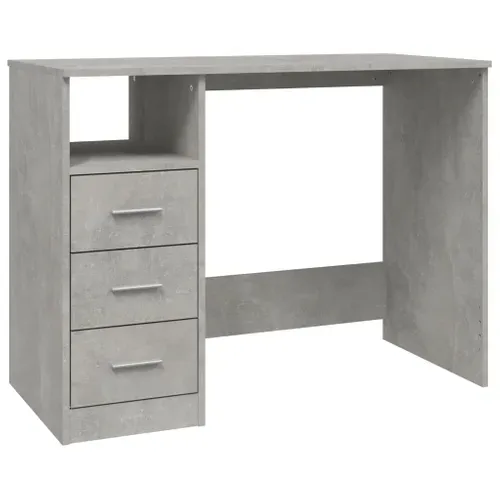 Bureau Avec Tiroirs Gris Béton 102x50x76 Cm Bois Contreplaqué