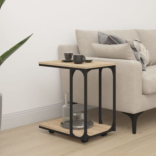 Table D'appoint à Roues Chêne Sonoma 50x35x55,5 Cm