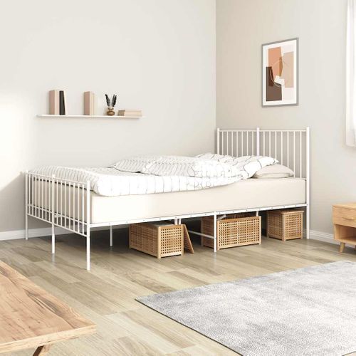 Cadre De Lit Métal Sans Matelas Et Pied De Lit Blanc 120x190 Cm