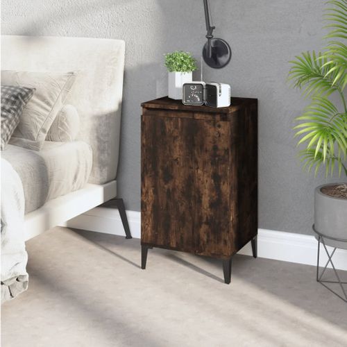 Table De Chevet Chêne Fumé 40x35x70 Cm Bois Contreplaqué