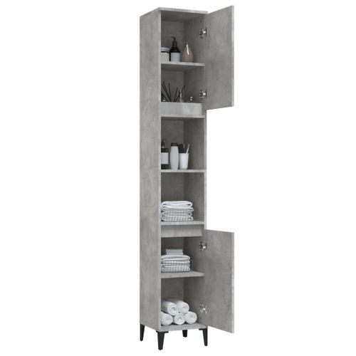 Meuble De Salle De Bain 30 X 30 X 190 Cm Gris Béton Fixation Murale Pieds Réglables En Métal