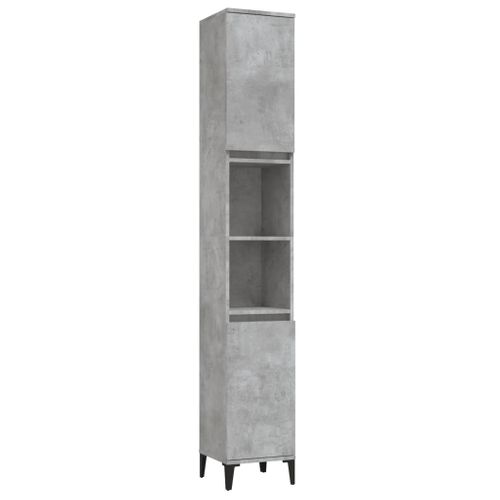 Meuble De Salle De Bain 30 X 30 X 190 Cm Gris Béton Fixation Murale Pieds Réglables En Métal