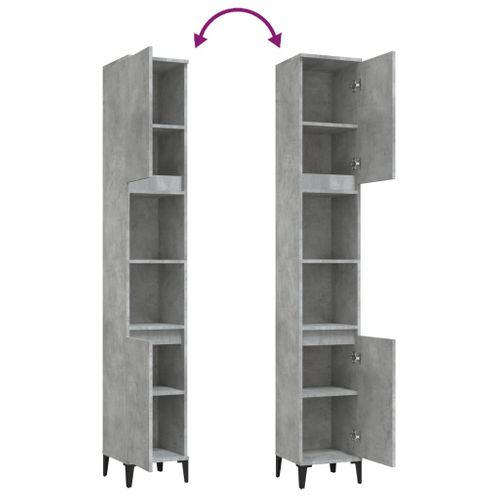 Meuble De Salle De Bain 30 X 30 X 190 Cm Gris Béton Fixation Murale Pieds Réglables En Métal