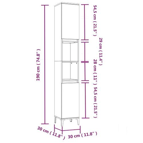 Meuble De Salle De Bain 30 X 30 X 190 Cm Gris Béton Fixation Murale Pieds Réglables En Métal