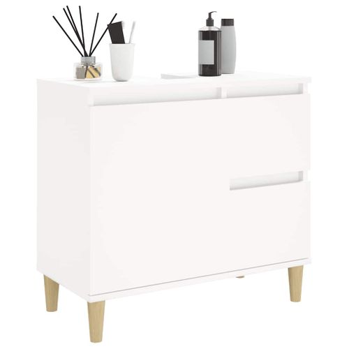 Armoire De Salle De Bain Blanche 65x33x60 Cm, Fixation Murale, 2 Tiroirs, 1 Porte, Réversible