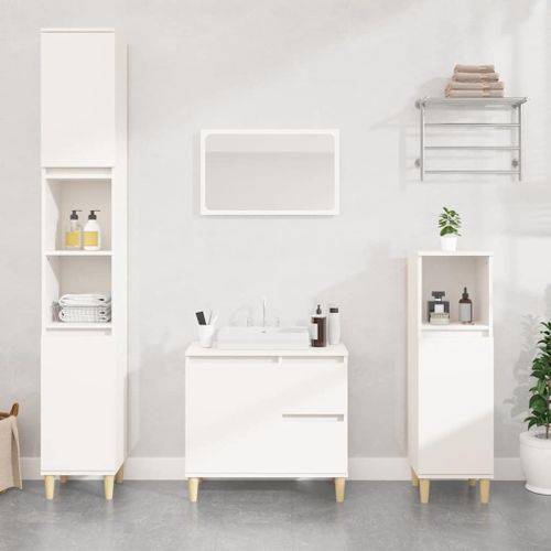 Armoire De Salle De Bain Blanche 65x33x60 Cm, Fixation Murale, 2 Tiroirs, 1 Porte, Réversible