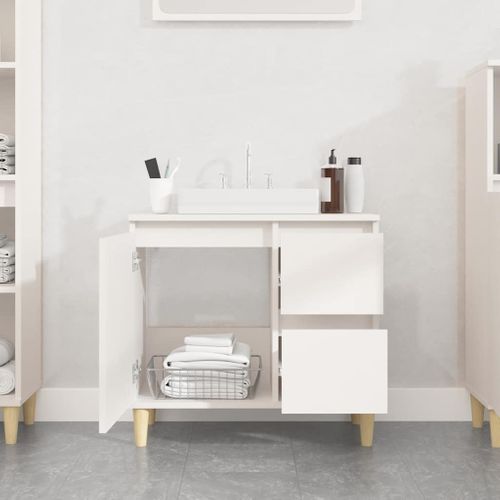 Armoire De Salle De Bain Blanche 65x33x60 Cm, Fixation Murale, 2 Tiroirs, 1 Porte, Réversible
