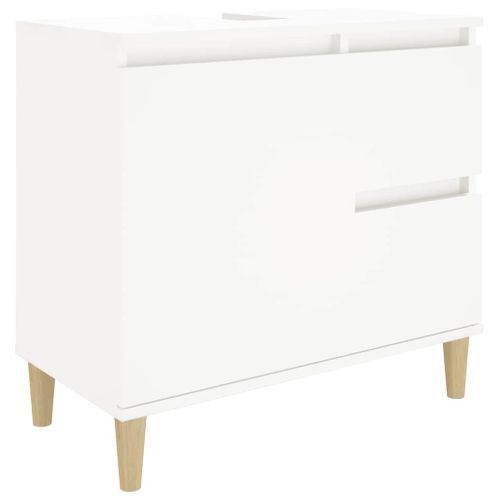 Armoire De Salle De Bain Blanche 65x33x60 Cm, Fixation Murale, 2 Tiroirs, 1 Porte, Réversible