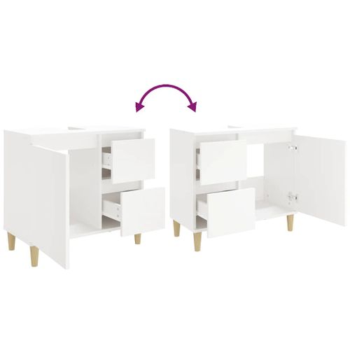 Armoire De Salle De Bain Blanche 65x33x60 Cm, Fixation Murale, 2 Tiroirs, 1 Porte, Réversible