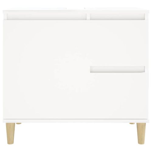 Armoire De Salle De Bain Blanche 65x33x60 Cm, Fixation Murale, 2 Tiroirs, 1 Porte, Réversible