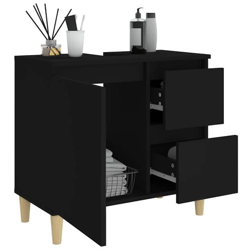 Armoire De Salle De Bain Noir 65x33x60 Cm Bois Contreplaqué